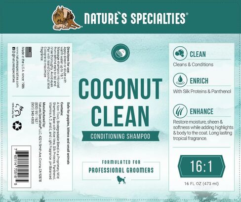 شامبو تكييف الكلاب فائق التركيز بجوز الهند من Nature's Specialities للحيوانات الأليفة، يصل إلى 2 جالون، اختيار طبيعي لمصففي الشعر المحترفين، يضيف تسليط الضوء والجسم، صنع في الولايات المتحدة الأمريكية، 16 أونصة in Kuwait