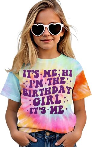Its Me Hi Im The Birthday Girl T-Shirt Kids Girls Birthday Short Sleeve Shirt Tie Dye Tee Top Party Outfit 6-9Y in Saudi Arabia