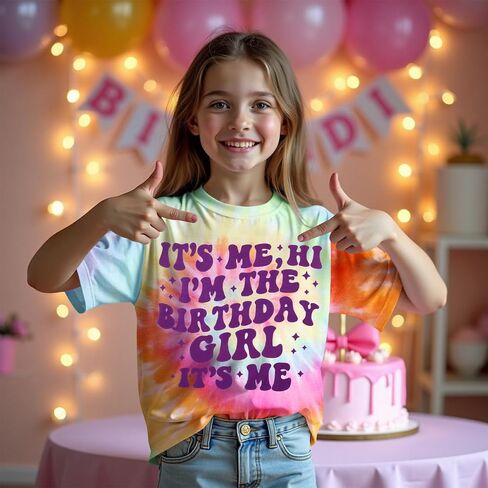 Its Me Hi Im The Birthday Girl T-Shirt Kids Girls Birthday Short Sleeve Shirt Tie Dye Tee Top Party Outfit 6-9Y in Saudi Arabia