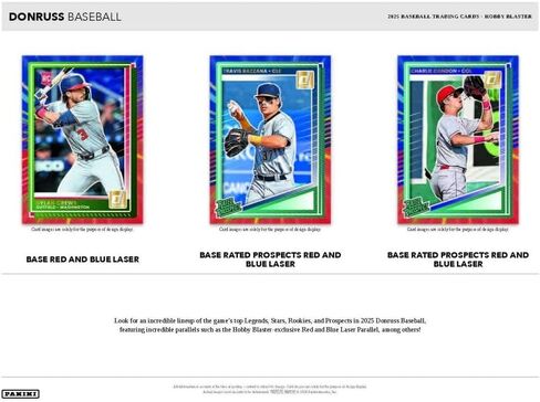 2025 مربع بطاقة تداول Panini Donruss للبيسبول تداول (1 توقيع أو بطاقة تذكارية ، 3 أوجه أوجه متوازية للليزر الأحمر والزرقاء الحصرية و 12 إدراجًا ومتوازيات لكل صندوق في المتوسط) in Kuwait
