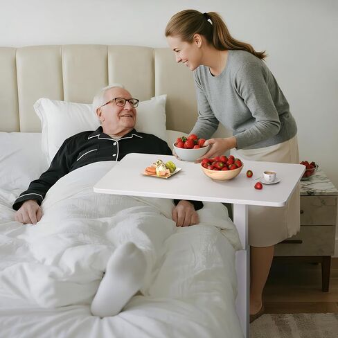 طاولة سرير طبية قابلة للتعديل مع عجلات ، طاولة كمبيوتر محمول متداول ، مكتب دافئ للهاتف المحمول للمنزل والمستشفى ، أبيض in Kuwait