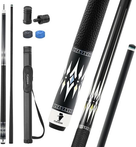 Carbon Fiber Pool Cue Stick with Case, 2pieces 58inch Low Deflection Professional Cue Stick for Billiards, Pro Taper Carbon Fibre Shaft with Genuine Leather Wrap and 12.5mm Tip (19oz-20oz) in Saudi Arabia