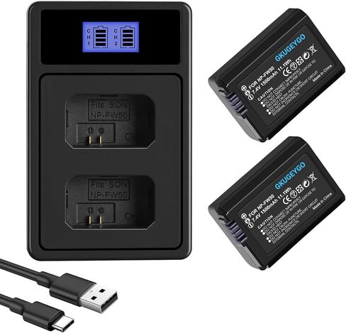2-Pack NP-FW50 Replacement Battery and Dual Channel Charger for Sony Alpha a6500 a6300 a6000 a7 a7s a5100 a5000 a7r a7rii Camera in Kuwait