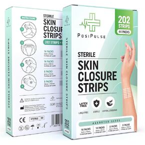 Sterile Skin Wound Closure Strips 202ct in 44pks - Improved Healing, Reinforced Design, Latex Free, Adhesive Backed, Optimal for Lacerations, Incisions, Sutures, 3x75,6x38,6x75,12x100mm in Saudi Arabia