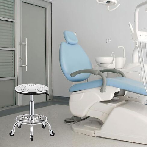 Swivel Stool on Wheels, Adjustable 304 Stainless Steel Medical Lab Stool, Heavy Duty Round Cushion, 5-Wheel Design for Easy Mobility in Saudi Arabia