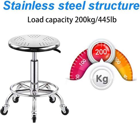 Swivel Stool on Wheels, Adjustable 304 Stainless Steel Medical Lab Stool, Heavy Duty Round Cushion, 5-Wheel Design for Easy Mobility in Saudi Arabia