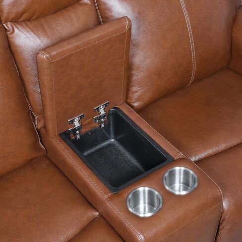 مجموعة حركة على الطراز المعاصر مجموعة من جلد الحبوب العلوي ، مسند رأس السلطة ومسند القدمين إلى الأمام ، شحن USB مريح in Kuwait