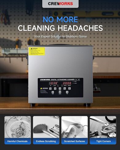 CREWORKS 10L Digital Ultrasonic Cleaner with Degas Gentle Modes, 2.6 gal. Ultrasonic Cleaning Machine, 240W Professional Ultrasound Cleaner with 300W Heater & 30 min Timer for Auto Machine Parts Tools in Kuwait