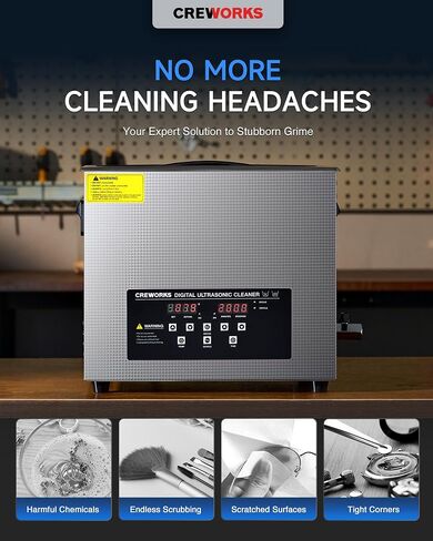CREWORKS 10L Digital Ultrasonic Cleaner with Degas Gentle Modes, 2.6 gal. Ultrasonic Cleaning Machine, 240W Professional Ultrasound Cleaner with 300W Heater & 30 min Timer for Auto Machine Parts Tools in Kuwait
