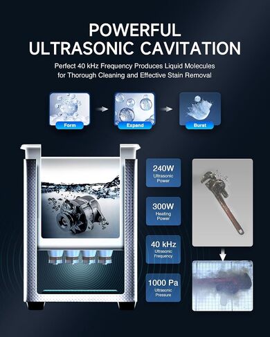 CREWORKS 10L Digital Ultrasonic Cleaner with Degas Gentle Modes, 2.6 gal. Ultrasonic Cleaning Machine, 240W Professional Ultrasound Cleaner with 300W Heater & 30 min Timer for Auto Machine Parts Tools in Kuwait