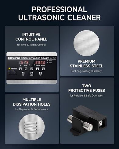 CREWORKS 10L Digital Ultrasonic Cleaner with Degas Gentle Modes, 2.6 gal. Ultrasonic Cleaning Machine, 240W Professional Ultrasound Cleaner with 300W Heater & 30 min Timer for Auto Machine Parts Tools in Kuwait