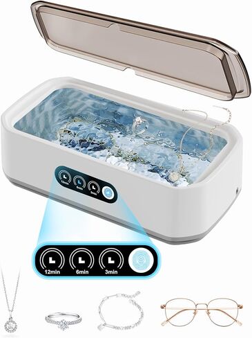 Smart Ultrasonic Jewelry Cleaner - Powerful Portable Ultrasonic Cleaner for Glasses, Rings, Watches, Dentures, high Capacity 650ml Stainless Steel Tank ultrasonic Retainer Cleaner (White) in Kuwait