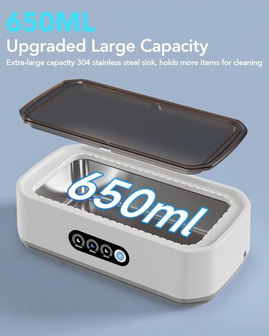 Smart Ultrasonic Jewelry Cleaner - Powerful Portable Ultrasonic Cleaner for Glasses, Rings, Watches, Dentures, high Capacity 650ml Stainless Steel Tank ultrasonic Retainer Cleaner (White) in Kuwait