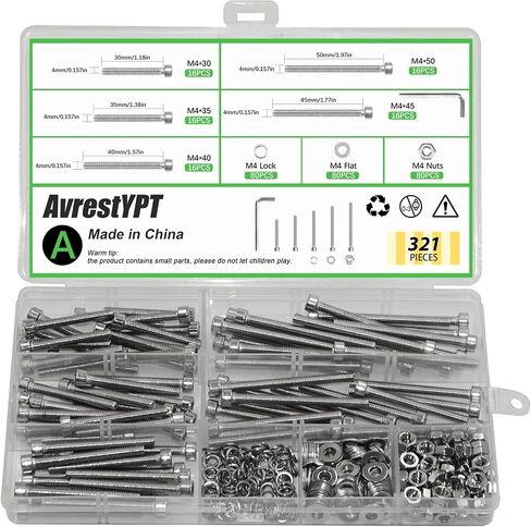 321 Pcs M4 x 30mm /35mm /40mm /45mm /50mm Hex Spanner Included, Hex Socket Head Cap Metric Screws Bolts Washers Nuts Kit, Stainless Steel, Full Thread, Furniture/Car/Outdoor Assembly in Saudi Arabia