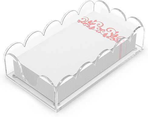 LUGUNU Clear Acrylic Napkin Holder – Scalloped Tray for Bathroom, Kitchen, Dining Room – Stylish Guest Towel & Disposable Paper Holder for Weddings, Hotels, and Home Decor (9x5.1x2.4 inch) in Kuwait