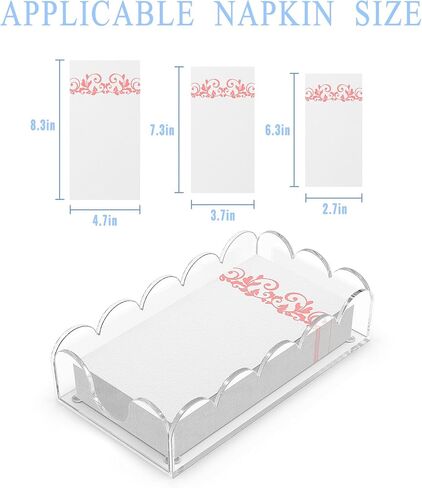LUGUNU Clear Acrylic Napkin Holder – Scalloped Tray for Bathroom, Kitchen, Dining Room – Stylish Guest Towel & Disposable Paper Holder for Weddings, Hotels, and Home Decor (9x5.1x2.4 inch) in Kuwait