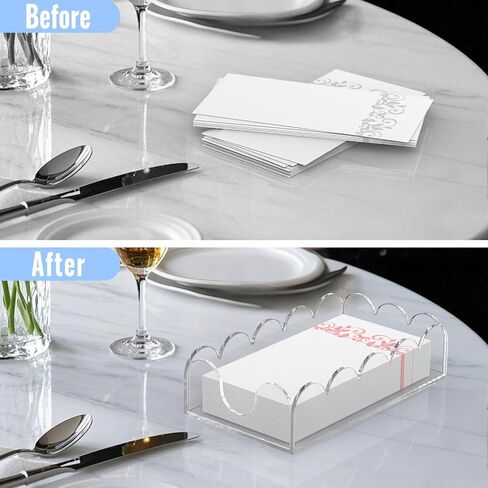LUGUNU Clear Acrylic Napkin Holder – Scalloped Tray for Bathroom, Kitchen, Dining Room – Stylish Guest Towel & Disposable Paper Holder for Weddings, Hotels, and Home Decor (9x5.1x2.4 inch) in Kuwait