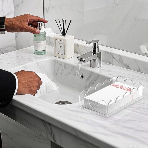 LUGUNU Clear Acrylic Napkin Holder – Scalloped Tray for Bathroom, Kitchen, Dining Room – Stylish Guest Towel & Disposable Paper Holder for Weddings, Hotels, and Home Decor (9x5.1x2.4 inch) in Kuwait