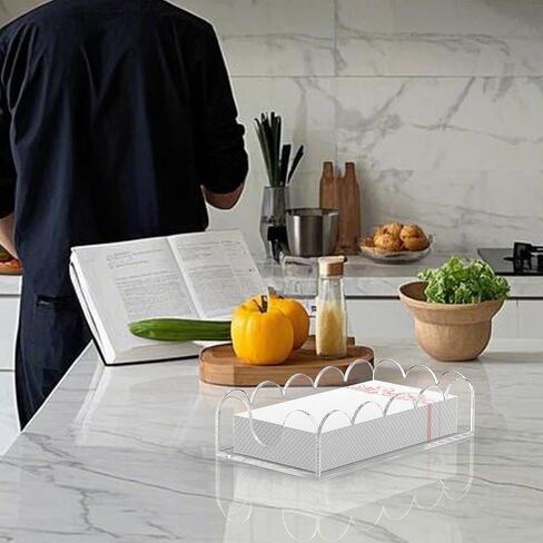 LUGUNU Clear Acrylic Napkin Holder – Scalloped Tray for Bathroom, Kitchen, Dining Room – Stylish Guest Towel & Disposable Paper Holder for Weddings, Hotels, and Home Decor (9x5.1x2.4 inch) in Kuwait
