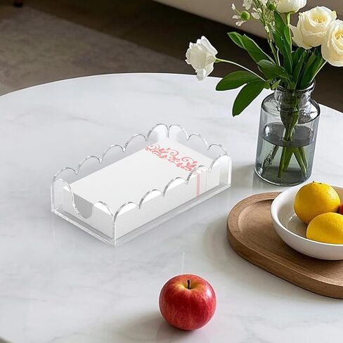 LUGUNU Clear Acrylic Napkin Holder – Scalloped Tray for Bathroom, Kitchen, Dining Room – Stylish Guest Towel & Disposable Paper Holder for Weddings, Hotels, and Home Decor (9x5.1x2.4 inch) in Kuwait