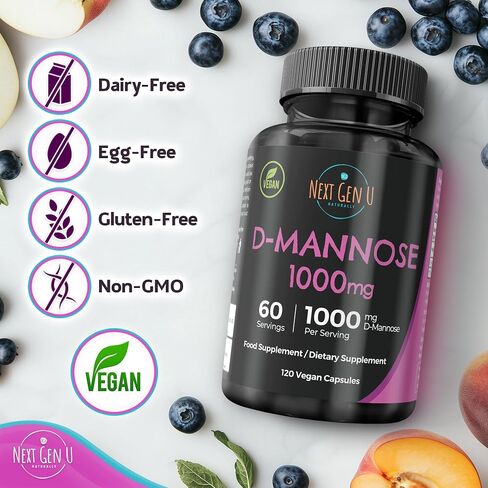 D Mannose - 1500 ملغ - المكملات الغذائية الصحية والغذائية - 120 كبسولات نباتية - قد تساعد في دعم المسالك البولية الصحية والمثانة - بواسطة NextGenu in Saudi Arabia