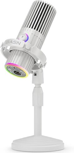 BASN USB/XLR ميكروفون ديناميكي للبودكاست ، البث المباشر ، تسجيل الألعاب مع زر كتم RGB ، مراقبة سماعة الرأس و MIC Stand (White) SL2000 in Saudi Arabia