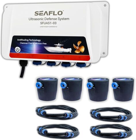 SEAFLO Ultrasonic Hull Defense System – Fully Automated Anti-Fouling Device, Prevents Barnacle & Algae Growth, Protects Hull, Drives & Running Gear, Covers 200 sq.ft – 4-Year Warranty in Kuwait
