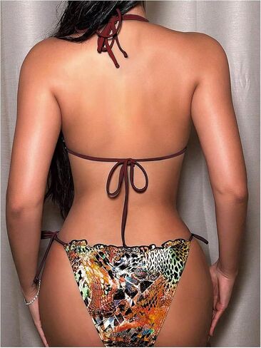 Wdirara Women’s Leopard String Bikini مجموعة مثلث الرسن Swimsuit 2 قطعة بدلة السباحة in Kuwait