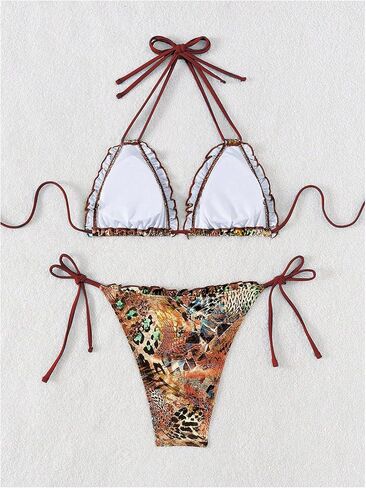 Wdirara Women’s Leopard String Bikini مجموعة مثلث الرسن Swimsuit 2 قطعة بدلة السباحة in Kuwait