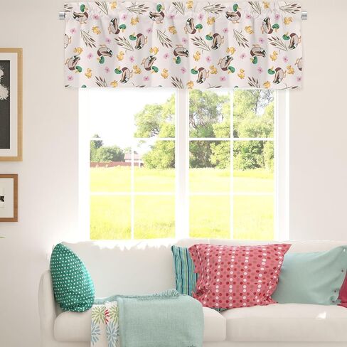 Unisex Watercolor Mallard Ducks Flowers Nursery Short Curtain Valance with Rod Pocket for Boys Girls Kids Toddlers Bedroom Living Room Window Decor-18x54 in Kuwait
