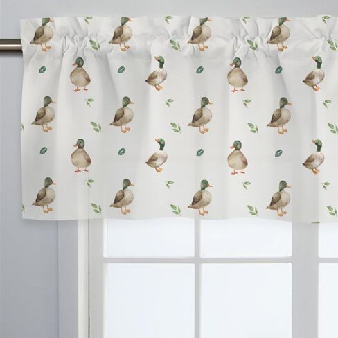 Unisex Watercolor Mallard Ducks Flowers Nursery Short Curtain Valance with Rod Pocket for Boys Girls Kids Toddlers Bedroom Living Room Window Decor-18x54 in Kuwait