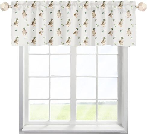 Unisex Watercolor Mallard Ducks Flowers Nursery Short Curtain Valance with Rod Pocket for Boys Girls Kids Toddlers Bedroom Living Room Window Decor-18x54 in Kuwait