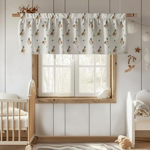 Unisex Watercolor Mallard Ducks Flowers Nursery Short Curtain Valance with Rod Pocket for Boys Girls Kids Toddlers Bedroom Living Room Window Decor-18x54 in Kuwait