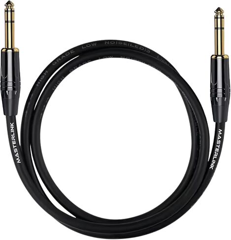 MASTERLINK 6ft 1/4 TRS Guitar Instrument Stereo| Gold Connectors, Balanced, 6.35mm Male to Male Jack Stereo Audio Balanced Line for Synths, Keyboard, Mixer, Amplifier, Speakers, Electric Bass Guitars in Saudi Arabia