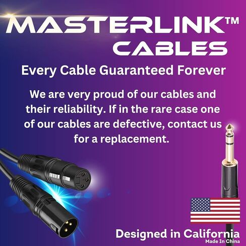 MASTERLINK 6ft 1/4 TRS Guitar Instrument Stereo| Gold Connectors, Balanced, 6.35mm Male to Male Jack Stereo Audio Balanced Line for Synths, Keyboard, Mixer, Amplifier, Speakers, Electric Bass Guitars in Saudi Arabia