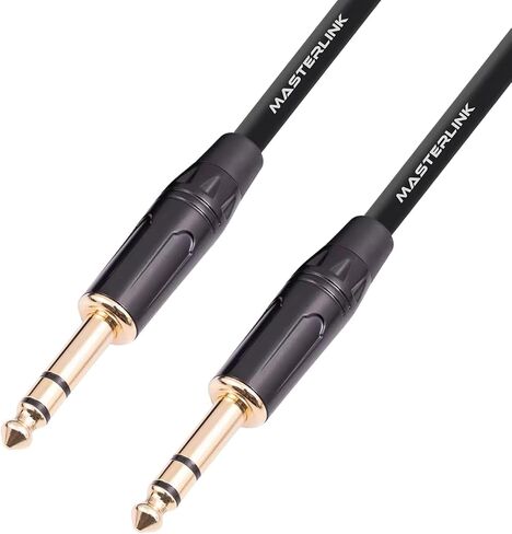 MASTERLINK 6ft 1/4 TRS Guitar Instrument Stereo| Gold Connectors, Balanced, 6.35mm Male to Male Jack Stereo Audio Balanced Line for Synths, Keyboard, Mixer, Amplifier, Speakers, Electric Bass Guitars in Saudi Arabia