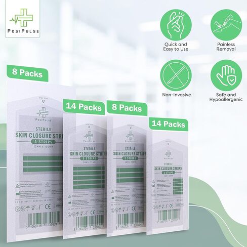 شرائط إغلاق جرح الجلد المعقمة 202Ct في 44pks - تحسين الشفاء ، التصميم المعزز ، خالية من اللاتكس ، مدعوم ، مثالي للذات ، الشقوق ، الغرز ، 3x75،6x38،6x75،12x100mm in Saudi Arabia