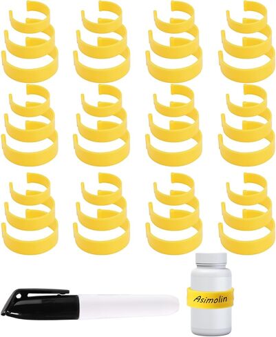 36pcs مقاطع ملصق زجاجة الطب ، 3 أحجام مقاطع قابلة لإعادة الاستخدام من البلاستيك لزجاجات حبوب منع الحمل مع منظم حبوب منع الحمل Mini Marker Pen للحصول على تحديد الأدوية السهل للسفر المنزلي (أصفر) in Saudi Arabia