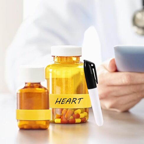 36pcs مقاطع ملصق زجاجة الطب ، 3 أحجام مقاطع قابلة لإعادة الاستخدام من البلاستيك لزجاجات حبوب منع الحمل مع منظم حبوب منع الحمل Mini Marker Pen للحصول على تحديد الأدوية السهل للسفر المنزلي (أصفر) in Saudi Arabia