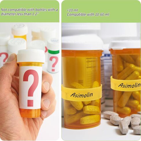 36pcs مقاطع ملصق زجاجة الطب ، 3 أحجام مقاطع قابلة لإعادة الاستخدام من البلاستيك لزجاجات حبوب منع الحمل مع منظم حبوب منع الحمل Mini Marker Pen للحصول على تحديد الأدوية السهل للسفر المنزلي (أصفر) in Saudi Arabia