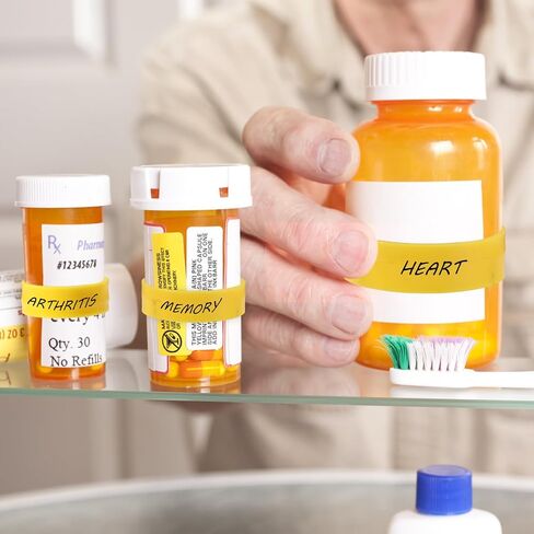 36pcs مقاطع ملصق زجاجة الطب ، 3 أحجام مقاطع قابلة لإعادة الاستخدام من البلاستيك لزجاجات حبوب منع الحمل مع منظم حبوب منع الحمل Mini Marker Pen للحصول على تحديد الأدوية السهل للسفر المنزلي (أصفر) in Saudi Arabia