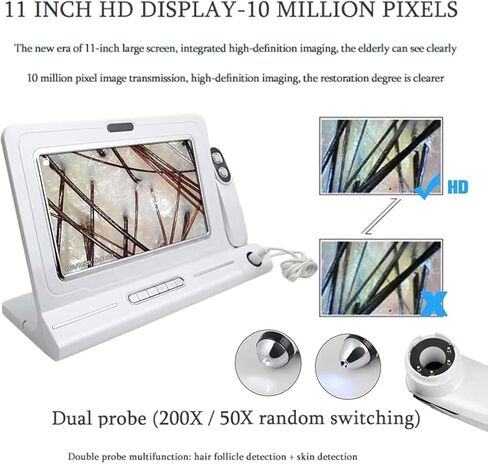 Skin Diagnosis Hair Analyzer, 11 Inch HD LCD Screen Skin Diagnosis Hair Analyzer Machine, 50x/200x DualHeads, 4 Screen Comparison for Home, Beauty Salon Spa in Saudi Arabia