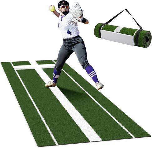 10 x 3 FT Softball Pitching Mat, Pitching Mat with Non-Slip Backing, High Density Anti-Fade Turf, Softball Pitching Mound for Indoor & Outdoor Use, Green/Clay in Saudi Arabia