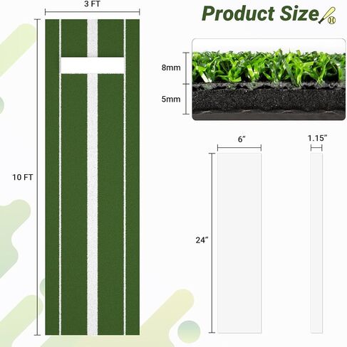 10 x 3 FT Softball Pitching Mat, Pitching Mat with Non-Slip Backing, High Density Anti-Fade Turf, Softball Pitching Mound for Indoor & Outdoor Use, Green/Clay in Saudi Arabia