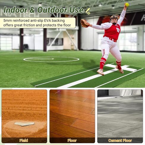 10 x 3 FT Softball Pitching Mat, Pitching Mat with Non-Slip Backing, High Density Anti-Fade Turf, Softball Pitching Mound for Indoor & Outdoor Use, Green/Clay in Saudi Arabia