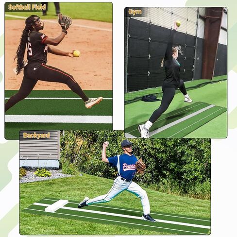 10 x 3 FT Softball Pitching Mat, Pitching Mat with Non-Slip Backing, High Density Anti-Fade Turf, Softball Pitching Mound for Indoor & Outdoor Use, Green/Clay in Saudi Arabia