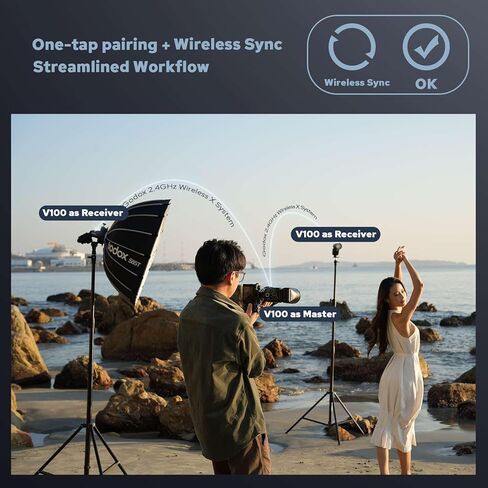 Godox V100-OU Flash for Olympus Panasonic, 100Ws Maximum Output, Full-Color Touchscreen, Detachable Sub Flash, USB-C Charge Battery, 2.4G X Wireless 1/8000s HSS TTL Flash Speedlite in Saudi Arabia