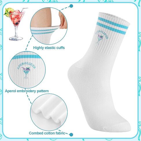 Jspupifip Funny Crew Socks for Women Men ، 3 زوجًا من الأطعمة القطنية اللطيفة وجورب المشروبات مع نمط Aperol Spritz in Kuwait