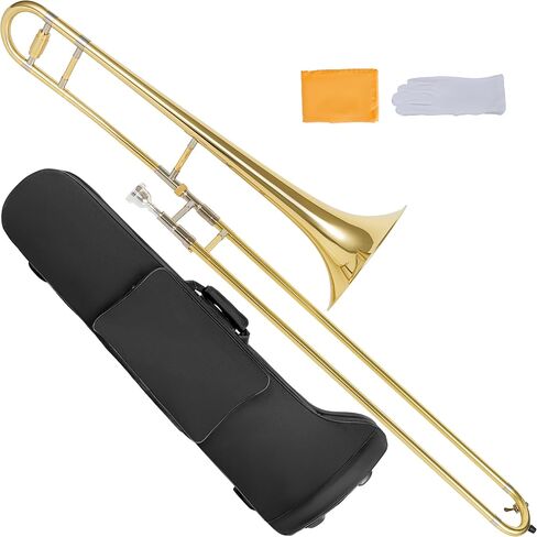 AKLOT Classic Bb Tenor Trombone: Entry-Level B Flat Brass Instruments with Hand-Hammered Bell, Anti-Tarnish Gold Lacquer Finish, Ideal for Beginner, Includes Hard Case, Mouthpiece, Gloves, Cloth in Kuwait