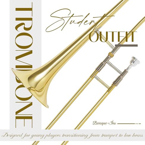 AKLOT Classic Bb Tenor Trombone: Entry-Level B Flat Brass Instruments with Hand-Hammered Bell, Anti-Tarnish Gold Lacquer Finish, Ideal for Beginner, Includes Hard Case, Mouthpiece, Gloves, Cloth in Kuwait